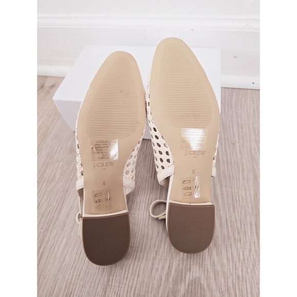 J. Crew Woven Ivory Slingback Flats 8 Buckle Old Money Cap Almond Toe Boho Shoes - Picture 4 of 11